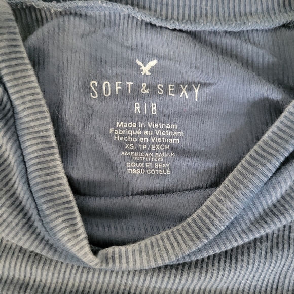 American Eagle Outfitters Soft & Sexy Dusty Blue Ribbed Crewneck Short Sleeve - Picture 4 of 7